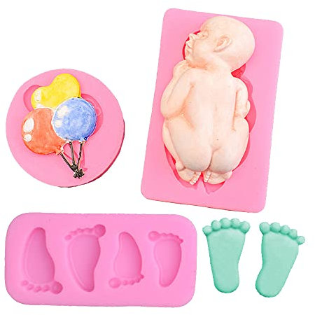Juego de 3 moldes de silicona con forma de bebé para hacer jabón, decoración de pasteles, globos, fondant, chocolate, caramelos, manualidades, regalo de manualidades