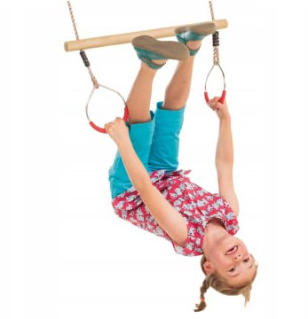 KIDS WOODEN GYMNASTICS TRAPEZE BAR SWING WITH WITH METAL GYMRINGS FOR CHILDRENS CLIMBING FRAME PLAYHOUSE TREE HOUSE DIY PLAYGROUND * FROM HAPPY PLAYGROUNDS