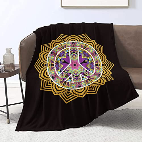 Friedenszeichen-Decke, gebunden, Überwurfdecken, Frieden, Liebe, Blumendecke, Hippie, Retro, 70er-Jahre-Decke, Geschenke, leichte, weiche, Sofa, 127.7x152.4 cm