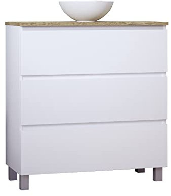 Baikal Conjunto de Mueble de Baño Ness, Especial para baños pequeños. Mueble de Fondo Reducido en 36cm, Incluye Lavabo Cerámico. Mueble MONTADO. Tres Cajones 80 cm Blanco