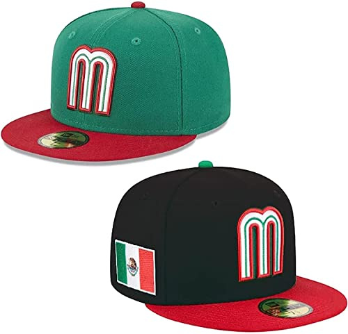 LaoSShu Mexiko-Hut, 2 Stück mexikanische Hüte for Männer und Frauen, 2023 World Mexico Baseball 59FIFTY Fitted Hat Sun Hat Embroidery Cap Hat Baseball Cap (Color : 7 3-8, Size : 2Pcs)