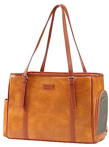 Lasaviin Modische Hunde-Geldbörse, Haustier-Tragetasche, Ledertasche für kleine Hunde, Katzen, Welpen, tragbare Tragetasche, von Fluggesellschaften zugelassen, weiche Seiten, Braun