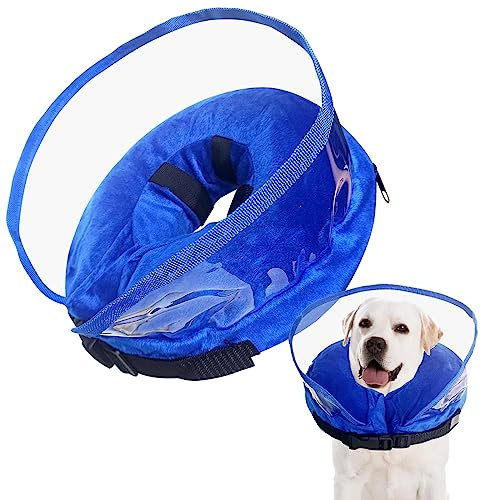 Winmany Aufblasbares Halsband für Hunde und Katzen, schützender Kegel, Genesungshalsband nach Operationen, Kastrierung, verstellbares Haustier-Donut-Halsband mit Schallwand, verhindert Beißen und