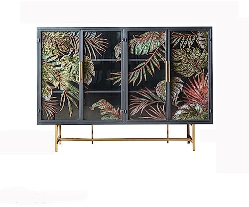 LIMKOO Anrichte Nordischer Veranda-Schrank aus Schmiedeeisen im industriellen Stil for Zuhause, Esszimmer, Beistelltisch, geschnitztes Wohnzimmer, bemaltes dekoratives Schrank-Sideboard Buffetschrank