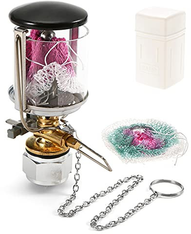 Mini Propan Laterne Einmantel Gaslampe Tragbare Gaslicht Hängende Zeltlampe mit 2 Laternenmänteln für Wanderungen mit dem Rucksack