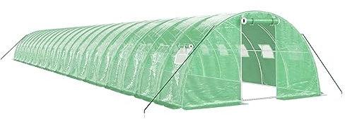vidaXL Gewächshaus, Foliengewächshaus mit Stahlrahmen, Tomatengewächshaus mit Reißverschlusstür Fenstern, Treibhaus Folientunnel Frühbeet, Grün 88m² 22x4x2m