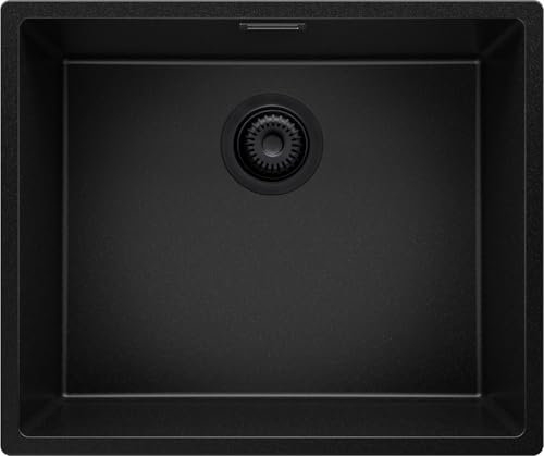 Fregadero bajo Encimera Todo Negro 56x47cm, 1 Seno + Sifón, Granito al mueble 60cm - London de Primagran