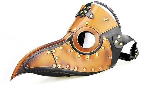 Dajingkj Plague Doctor Vogel Schnabelmaske Schwarz Leder Lange Nase Vogelschnabel Medieval Gothic Retro Steampunk Props Masken für Halloween Christmas Party Kostüm Kopf Maske