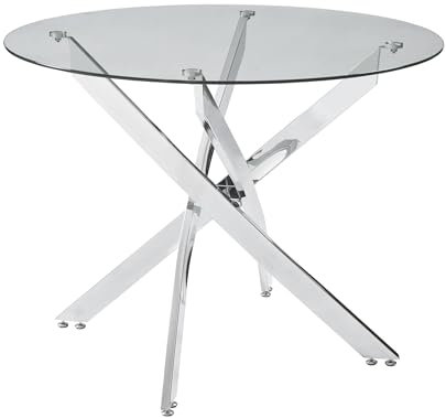 Panana Glass Black White Grey Clean Glass Dining Table With Metal Legs Modern Kitchen Tables (Clear Round, 100cm Round)