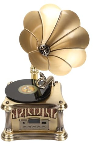 Goshyda Retro-Grammophon-Plattenspieler mit HiFi-Stereo-Sound, Fernbedienung, USB-Aufladung, UKW-Radio, Typ-C-Aufladung