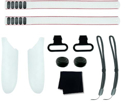 Fiorky VR Headset Accessories Set Battery Cover Replacement Kit Adjustable Active Straps Metal Ring Buckle Joystick Caps for Meta”-“ Quest 3 VR Controller Grips