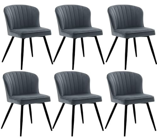 Lestarain Esszimmerstühle 6er Set, Stühle Esszimmer Modern, Sitzfläche aus Samt, Metallbeine, Ergonomischer Stuhl für Küche Wohnzimmer Schminktisch Schlafzimmer, Dunkelgrau, LCNI122001-6