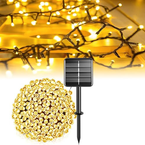 A.bigwhale Solar Lichterkette Aussen Wetterfest,12M 100 LED Lichterketten Warmweiß Solarlichterkette Außen 8 Modi für Garten, Balkon, Hochzeit, Terrasse, Weihnachten, Party Deko