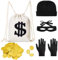 Panzerknacker Bankräuber Kostüm Damen Herren Und Kinder Set, Dieb Verbrecher Kostüm Con Goldmünzprägung, Augenmaske, Dollar Geldsack, Kappe, Handschuhe Für Karneval, Einbruch Mottoparty (5 Stück)