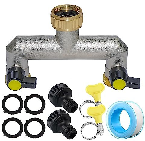 Sdoppiatore Tubo Giardino, RoseFlower Distributore di Irrigatori a 2 vie con Valvole Individuali on/off, Hose Splitter Rubinetto Adattatore per Irrigazione del Giardino, Lavaggi, Animali Domestici