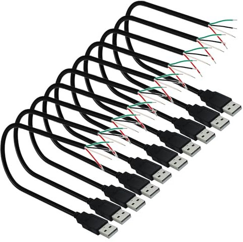 RUNCCI-YUN 10Pcs USB A 2.0 Male 4 Pin Panel Mount connector Cable,Solderable Mini USB connector cable,USB Plug pigtail cable for USB Equipment Installed or DIY Replace Repair (30 cm)