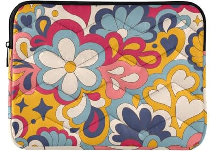 Laptop Sleeve Case 13-14 Inch Classical Sleeve for Laptop Retro Groovy 60s 70s Flower Colorful Notebook Computer Pocket for Men Women