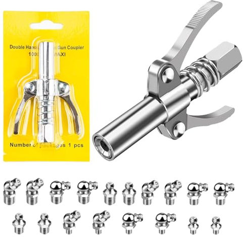 Fettpresse Mundstück Kit, Hochdruck Fettpresse für Schmiernippel, enthält 9 M6 M8 M10 Verschiedene Schmiernippel (gerade, 45° und 90° Winkel) für pneumatische, manuelle und elektrische Fettpressen