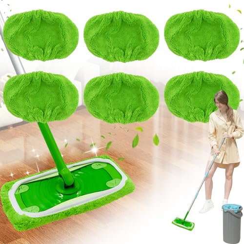 6 pièces serpillières pour Swiffer Sweeper Mop, serpillières humides réutilisables, tampons en microfibre lavables, serpillière humide et sèche, serpillière plate Swiffer réutilisable, pour parquets
