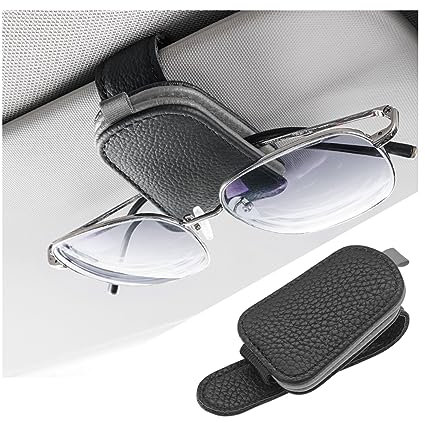 JNNJ 2 Stück Sonnenbrillenhalter Für Das Auto-Visier, Magnetischer Brillenbügel Clip Für Auto Sonnenblende, Leder-Sonnenbrillenhalter Auto-Sonnenblende(Schwarz/Grau)