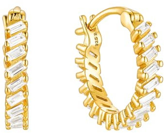 Brandlinger ® Ohrringe Silber 925. Creolen mit Stein weiß. Schmuck Damen vergoldet mit 18 Karat Gold für Frauen und Mädchen. Äußerer Durchmesser 14mm.