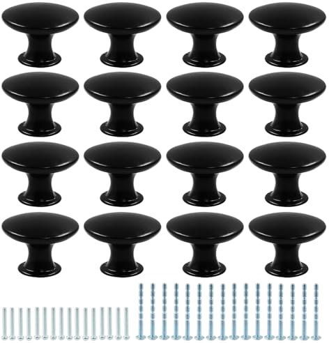 Moicstiy Küchenschrankknäufe in Antik-Schwarz, 3,8 cm, Vintage-Stil, rund, Schubladenknauf für Kommode, Schrank, Badezimmer, 16 Stück