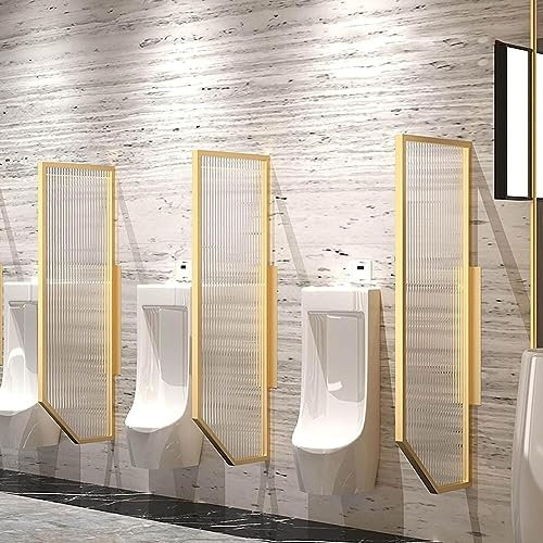 Urinal Screen Toilet Partition, Urinal Partition Wall-Mounted Men Urinal Privacy Screen Toilet Partition,Stainless Steel Frame And Translucent Tempered Glass Panel Room Divider,For Bathroom (Gold Sta