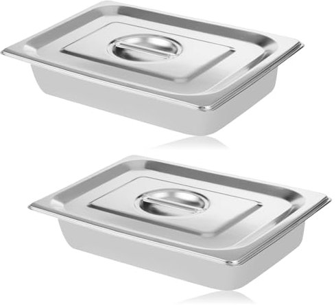 YAYODS 2 PCS Gastronorm Pan 1/2, Stainless Steel Food Containers with Lids, Deep food Containers, Silver, 325x265x65MM,