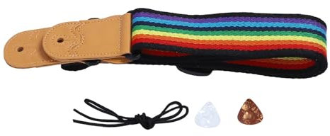 Regenbogen-Gitarrengurt, Verstellbare Länge mit Pick-Slot, Kopfplatten-Krawatte für Akustische E-Bass-Ukulele (9 farbig)