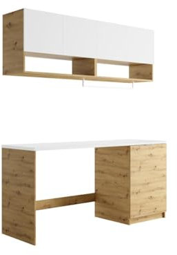 Vente-unique-Mobili per lavanderia con lavatrice e piano di lavoro L182 cm Bianco e le chiaro - NATAJI