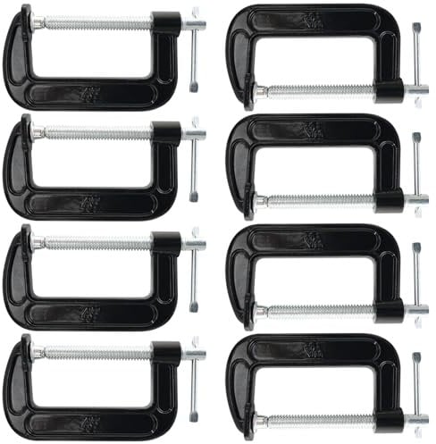 C Clamp, 8 Pcs Heavy Duty Steel C Clamps Set, Cast Iron Frame T-handle C-Clamps for Woodworking, Welding, Building, Automotive Applications (8, 4 Inch)