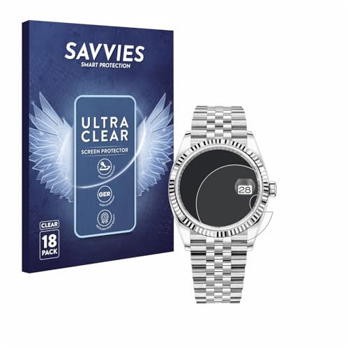 Savvies 18 Stück Schutzfolie für Rolex Oyster Perpetual Datejust 36 Displayschutz-Folie Ultra-Transparent
