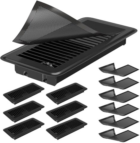 Paquete de 6 rejillas de ventilación de suelo de 4 x 10 pulgadas con fuertes cubiertas de ventilación magnéticas, registro de suelo de metal resistente, cubiertas de ventilación de registro de calor a