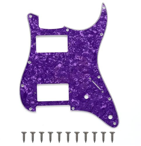 Strat Pickguard HH (2 Humbucker) Pick Guard 11 Hole ST/Strat Style Pickguard for USA/Mexico Stratocaster/Strat Modern Style Guitar Parts, 3-lagig with Screws (Purple Pearl)