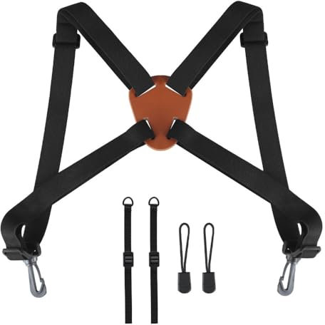 Harnais Jumelles et Appareil Photo, Sangle Bandoulière élastique réglable en cuir, Courroie de Poitrine Réglable avec Système d'attaches Rapides pour Chasse, Randonnée, Observation des Oiseaux