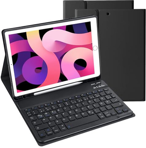 SOPPY Tastatur Hülle für 10.2 iPad 9th Gen 2021/8th Gen 2020/7th Gen 2019, 10.5 iPad Air 3th Gen 2019/iPad Pro 2017 Kabellose Tastatur Schützhülle Hülle mit Tastatur (Deutsches QWERTZ), Schwarz