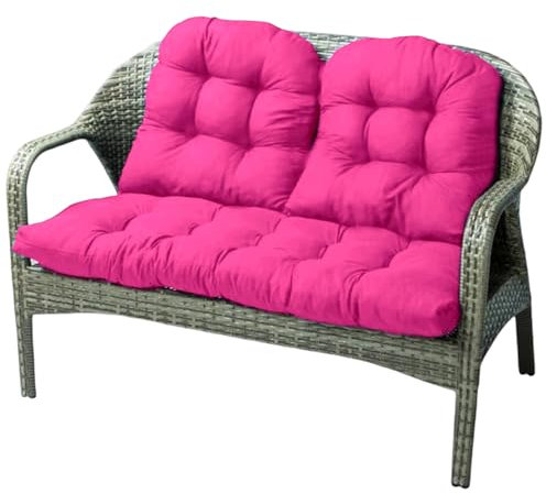 Reyox Bankauflage Wasserdicht Gartenbankauflage Rutschfestes Sitzkissen Rückenkissen für Gartenbank, Schaukel, Terrasse, Bank, Drinnen Knalliges Pink 3 Stück