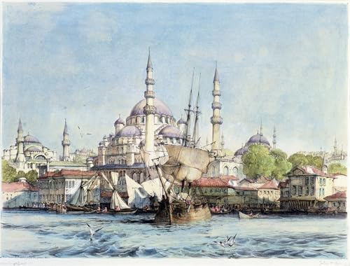 WYKUJMYTO Vintage Leinwandmalerei Landschaft Wandkunst Wandbilder Auf Leinwand Yeni Jami und St. Sophia von John Frederick Lewis Wandkunst Bild Druck für Wanddekoration 60x90cm