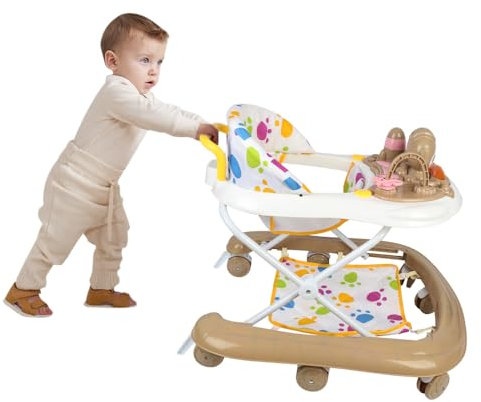 Trotteur Bébé Evolutif - Trotteur Marche Bebe Pliable - trotteur bebe - Musique - réglage à 5 vitesses - rotation à 360 degrés - Assiette à dîner amovible (62 * 68 * 36-81cm,kaki)