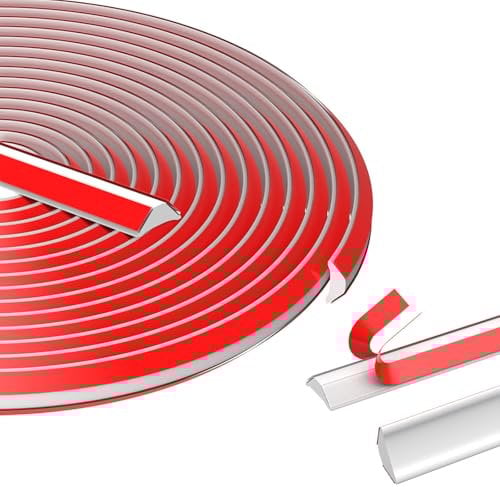 vsshe Flexible Selbstklebend Zierleisten Deckenleisten, PVC Dreieck Winkelleiste Zierleiste Selbstklebende Kantenschutzleiste für Fliesen, Küchenarbeitsplatten, Möbel (12x9mm 5m Weiß)