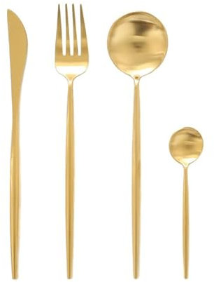 Silverware Flatware Cutlery Set, 4/16/24/32/40/48 Pieces Gold Matte 304 Stainless Steel Cutlery Steak Knives, Forks and Spoons,Gold-48 Pieces for 12