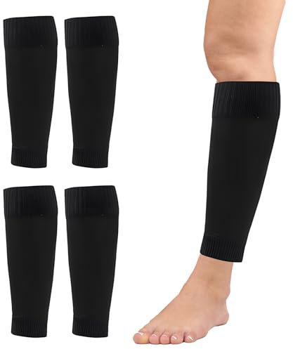 BFSYRR Football Sock Sleeves, Sock Sleeve Football, 2 Pairs Black Elastic Durable Pre Cut Sports Socks Sleeves for Running Training Games Beginner, Fits Over Shin Pads