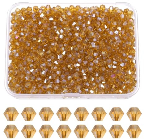 PATIKIL 1000Pcs Cuentas de Cristal Bicónicas, 3mm Cuentas de Cristal de Vidrio Bicónicas Facetadas, con Caja, para Hacer Joyas, Pulseras, Collares, Pendientes, Manualidades, Ámbar Ab