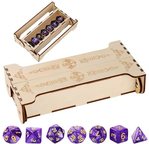 DND Dadi Set, Design a doppia porta, Scatola portadadi a forma di drago fantasy, 7 dadi poliedrici viola, Accessori per giochi di ruolo, Adatto al campeggio, Regali per i giocatori da tavolo