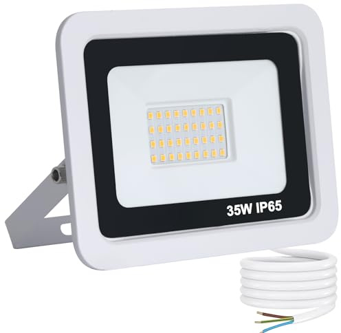 YCZM LED Strahler Außen 35W,LED Strahler Außen Weiß,Scheinwerfer IP65 Wasserdicht,Außenstrahler 3000K Warmweiß 3500LM,Aussenstrahler 40 LEDs,1 Stück Outdoor Floodlight für Garten Garage Hof Sportplatz