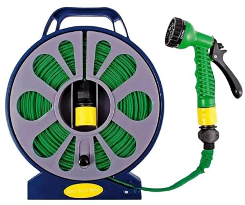 Garden Mile 15m Flat Hose Pipe with Spray Gun & Connectors – Heavy Duty Anti Kink Garden Hose with Tap Adaptor – Flexible Hosepipe for Plant Watering, Car Washing & Patio Cleaning