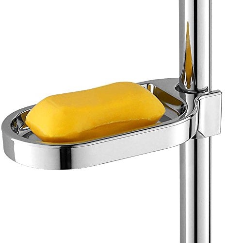 Nikou Seifenhalter für Duschstange, Verstellbare Seifenschale Clip-on Badezimmer Seifenhalter ABS Dusche Seife Tray Ausgehöhlte für Dusche Rod Slide Hole Durchmesser 25mm