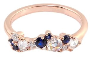 Ring Frauen, Damenring Zart Dünn Oval mit Weißem, Dunkelblauem Moissanit 9K Roségold Größe 50 (15.9)