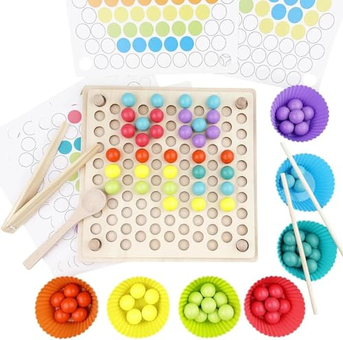Crynvor Brettspiele Clip Perlen Puzzle, Holzspielzeug Farben Sortieren, Regenbogen Puzzle Holz, Sortierspiel, Montessori Spielzeug, Kinder Vorschule Farben Sortier Stapelspielzeug, für ab 3 4 5 Jahre