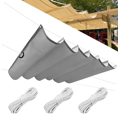 Ausziehbares Wellen-Sonnensegel, HDPE Sonnenschutz Pergola Ersatz Schattenabdeckung, Garten verstellbar Schutz vor UV-Strahlungen Sonnensegel, Verstellbar Sonnen-Segel, 0.9x3M, Hellgrau